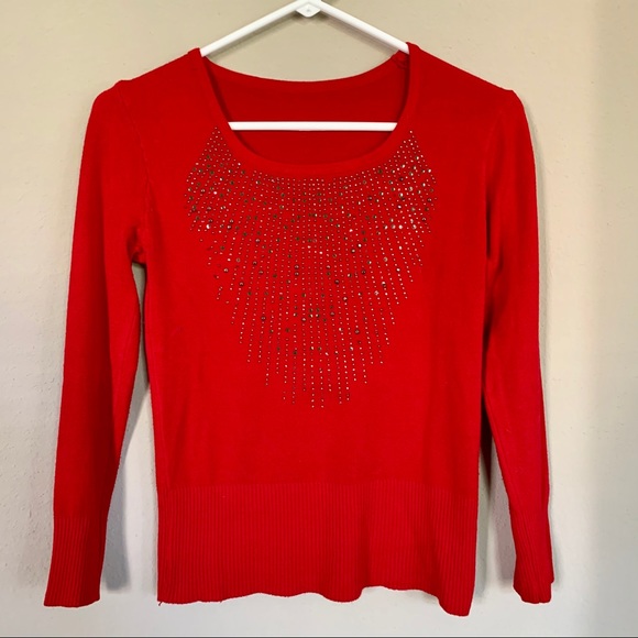 RHINESTONE RED SWEATER TOP - Picture 3 of 6